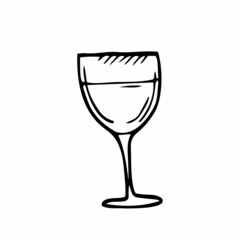 Wine glass. illustration. Winemaking products in sketch style.Vector illustration on isolated background. Classical alcoholic drink. Design For web, info graphics.