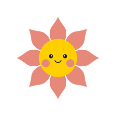 Cute smiling sun isolated on white background. Cartoon vector illustration