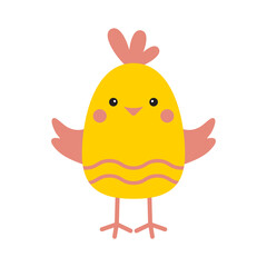 Cute little chick. Happy smiling Easter bird isolated on white background. Cartoon vector illustration