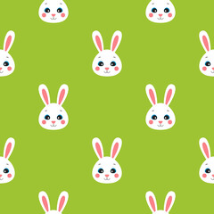 Seamless pattern with white rabbit bunny face. Easter background. Vector illustration