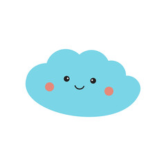 Cute kawaii  blue cloud isolated on white background. Cartoon vector illustration