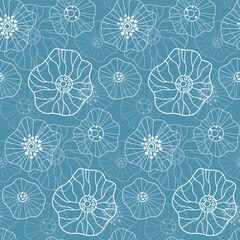 White flowers on a blue background seamless pattern. Floral seamless background.