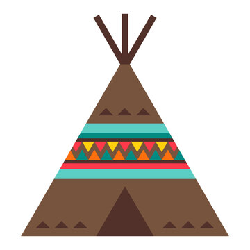 Illustration of american indians wigwam. Ethnic image in native style.