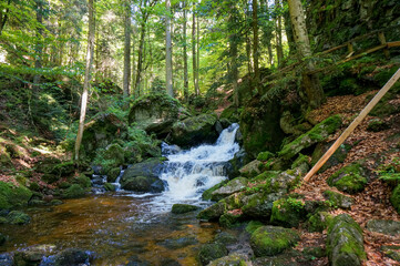 Calm scenery: Beautiful Waterfall cascades in Ysperklamm in Lower Austria. Waldviertel. Nature and Holiday concept.