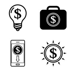 Dollar Flat Icon Set Isolated On White Background