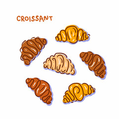 Croissants collection in flat style. Perfect for T-shirt, stickers and print. Hand drawn vector illustration for decor and design.
