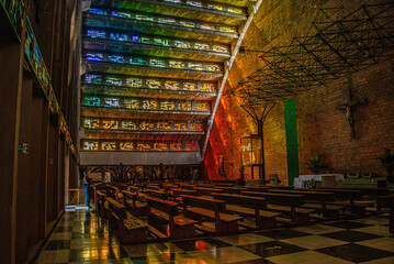 The colorful interior of the beautiful El Rosario Church, San Salvador, El Salvador