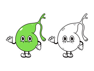 Cute funny gallbladder character. Vector hand drawn traditional cartoon vintage, retro, kawaii character icon. gallbladder emoji,adorable,kids concept. Outline cartoon illustration for coloring book