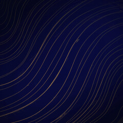 Golden lines on dark blue. Abstract background for banners. Can be used for luxury goods, jewelry, beauty industry, clubs, music