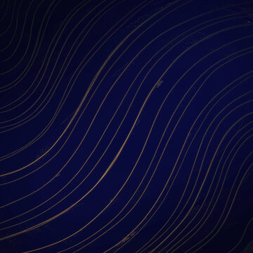 Golden lines on dark blue. Abstract background for banners. Can be used for luxury goods, jewelry, beauty industry, clubs, music © Sergey