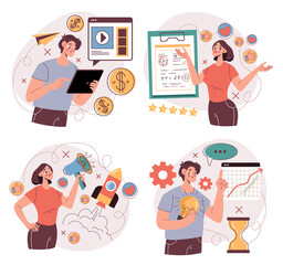 Marketing investment management infographic abstract illustration graphic design set collection