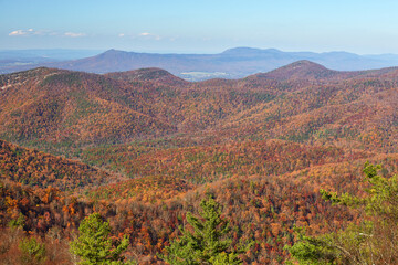 Scenic late autumn view from the Blackrock overlook in Shenandoah National Park, located in the Blue Ridge mountains of Virginia