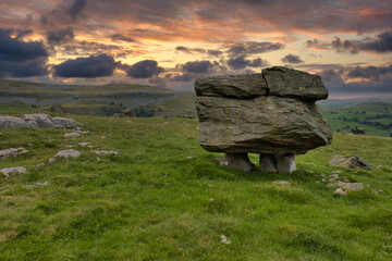 Norber Erratics at sunset, a geological feature in the Yorkshire Dales, shot in Landscape