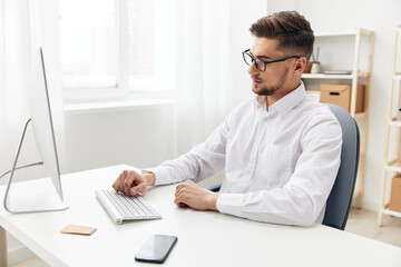 Fototapeta premium manager office worker in a white shirt emotions executive