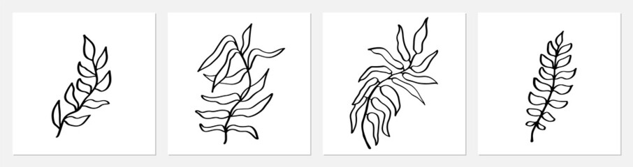 One line tropical palm tree leaves. Modern single line art leaf drawing, plants outline contour isolated. Perfect for home decor posters, wall art or print, label, logo. Vector illustration