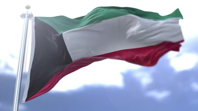 Kuwait flag waving against the sky. High quality 4k footage