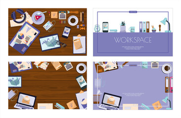 Flat vector banner template for office, business solutions, startup, time management, planning and strategy. Modern cartoon illustration concepts for website, office work, freelance, distance work