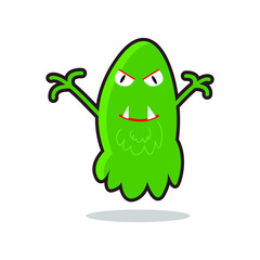 monster illustration character, green monster is smiling evilly stretching his arms