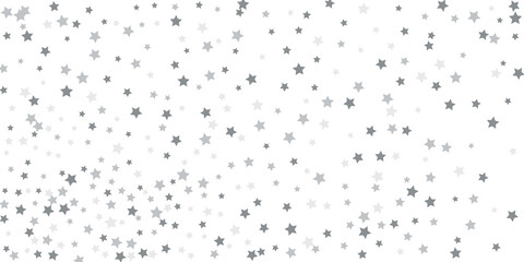 Silver star confetti. Falling stars on a white background. Illustration of flying shining stars. Decorative element. Suitable for your design, postcards, invitations, gift, vip.