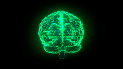 Brain hologram visualization on dark background 3d rendered