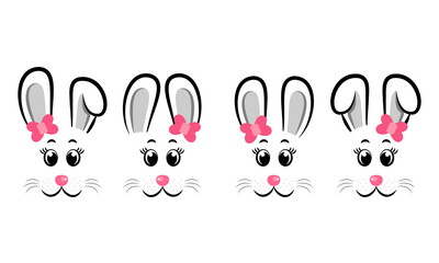Set of Easter bunnies with bows. Easter Bunnies. Vector illustration