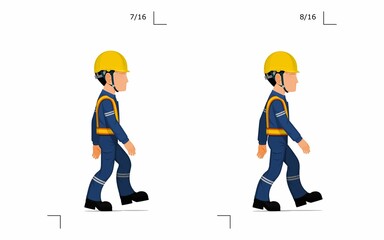 Fototapeta premium An industrial worker is walking on white background