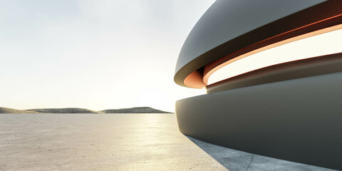 red glowing futuristic building in concrete environment 3d render illustration