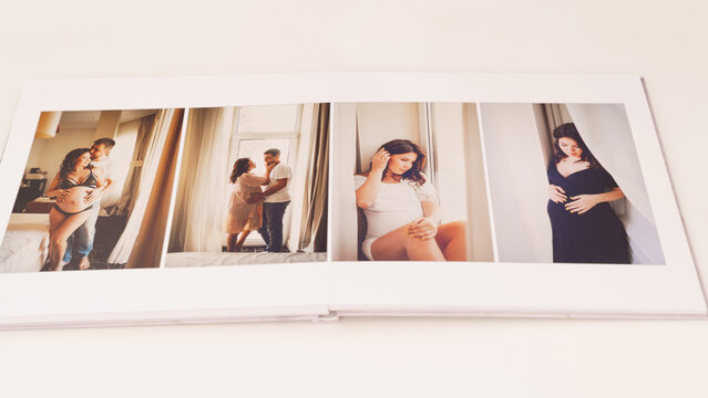the pages of a photobook with a lovely couple pregnancy photo shoot. 