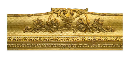 Gilded wooden frame for a picture (detail) isolated on a white background. Design element with clipping path