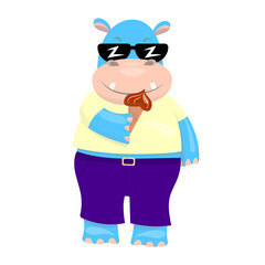 vector illustration of a behemoth in sunglasses eating ice cream