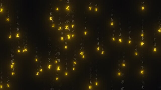 Falling abstract runic symbols. Magic, mystical background. Seamless loop