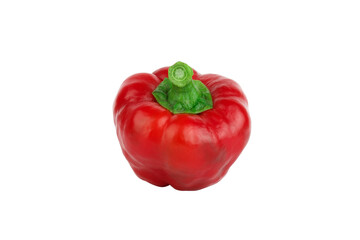 Red raw bell pepper on white background