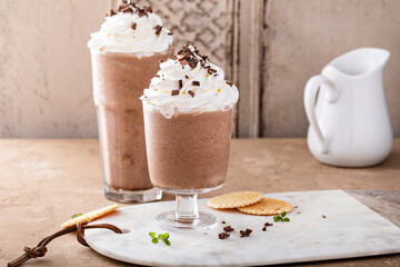 Iced chocolate coffee frappe with whipped cream