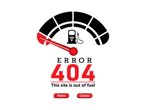 Error 404 abstract design with car fuel meter vector illustration. Webpage internet security warning to use in programming, web development, webpage error, error 404 projects.