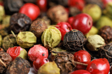 Pepper mix. Black, red and green peppercorns. 