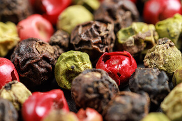 Pepper mix. Black, red and green peppercorns. 
