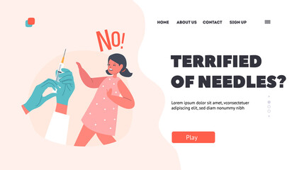 Kid Terrified of Needles Landing Page Template. Child Afraid of Vaccination, Seasonal Disease Prevention Concept