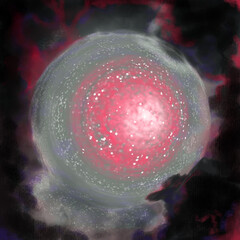 Night sky. The moon shines through fog and clouds.