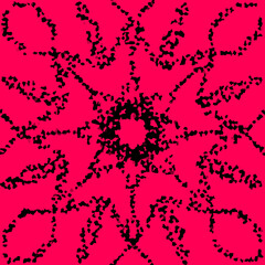 Abstract illustration Mandala, black patterns on a pink background.