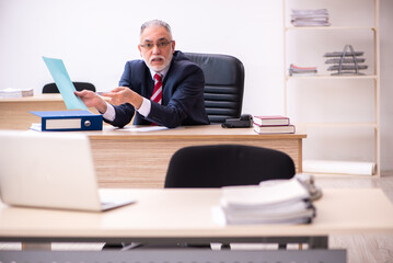 Old businessman employee sitting in the office