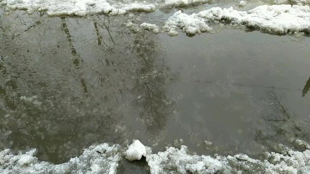 melted dirty snow on city streets photo in the daytime video full hd
