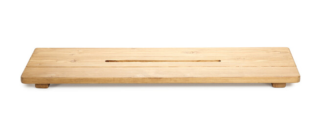 One wooden bathroom tray on white background