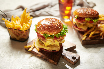 Burger with french fries and cola