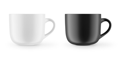 Matte mug for drinks. White and black blank realistic isolated cup. 3d rendering