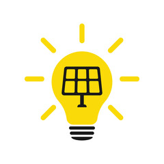 Light bulb with solar panel logo. Green energy concept.