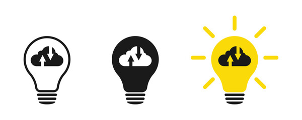 Cloud computing concept. Cloud in a light bulb. Business technology to the future concept. Icon set.