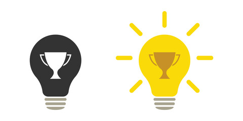 Light bulb with prize cup. Icon set. Illustration