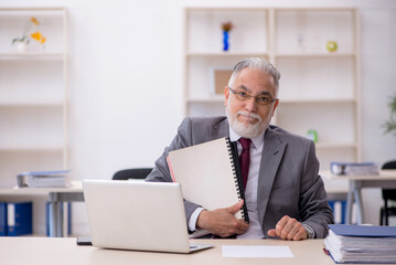 Fototapeta premium Old male employee working in the office