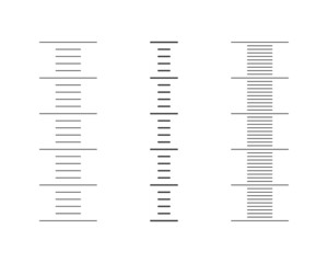 Graphic stadiometer or meteorological thermometer scales. Different templates for height measurement tools isolated on white background. Vector outline illustration