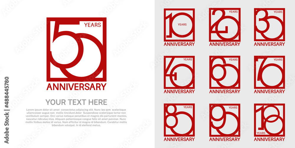 Wall mural set anniversary logotype premium collection red color in square isolated on white background